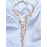 Cubic Zirconia Crystal Green 18K Gold Anti Tarnish Long Snake Necklace For Women