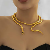 Jet Black Eye 18K Gold Anti Tarnish Long Snake Necklace For Women