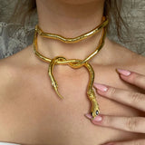 Jet Black Eye 18K Gold Anti Tarnish Long Snake Necklace For Women