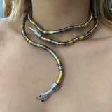 Jet Black Eye 18K Gold Anti Tarnish Long Snake Necklace For Women