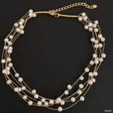 Round White 18K Gold Anti Tarnish Pearl Layer Necklace For Women