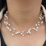 Round White 18K Gold Anti Tarnish Pearl Layer Necklace For Women