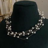 Round White 18K Gold Anti Tarnish Pearl Layer Necklace For Women