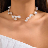 Sea White 18K Gold Anti Tarnish Pearl Layer Necklace For Women