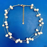 White 18K Gold Anti Tarnish Pearl Layer Necklace For Women