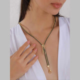 Long Black 18K Gold Anti Tarnish Zip Chain Necklace For Women