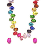 Rainbow Crystal Brass Multi 18K Gold Anti Tarnish Necklace Earring Set For Women