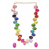 Rainbow Crystal Brass Multi 18K Gold Anti Tarnish Necklace Earring Set For Women