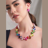 Rainbow Crystal Brass Multi 18K Gold Anti Tarnish Necklace Earring Set For Women