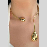 Dual Tear Drop Headphone Hasli 18K Gold Anti Tarnish Necklace For Women