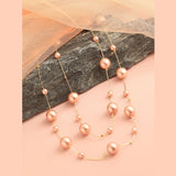 Layer Pearl Pink Rose Gold Anti Tarnish Long Necklace For Women