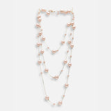 Layer Pearl Pink Rose Gold Anti Tarnish Long Necklace For Women