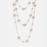 Layer Pearl Pink Rose Gold Anti Tarnish Long Necklace For Women