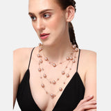 Layer Pearl Pink Rose Gold Anti Tarnish Long Necklace For Women