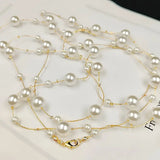 Layer Pearl Pink Rose Gold Anti Tarnish Long Necklace For Women