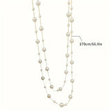 Layer Pearl Pink Rose Gold Anti Tarnish Long Necklace For Women