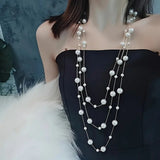 Layer Pearl Pink Rose Gold Anti Tarnish Long Necklace For Women