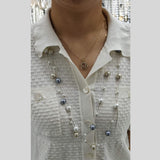 Dual Layer Pearl Multicolour Silver Anti Tarnish Long Necklace For Women