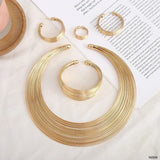 Layer 18K Gold Anti Tarnish Choker Hasli Necklace Earring Ring Cuff Bracelet Set For Women