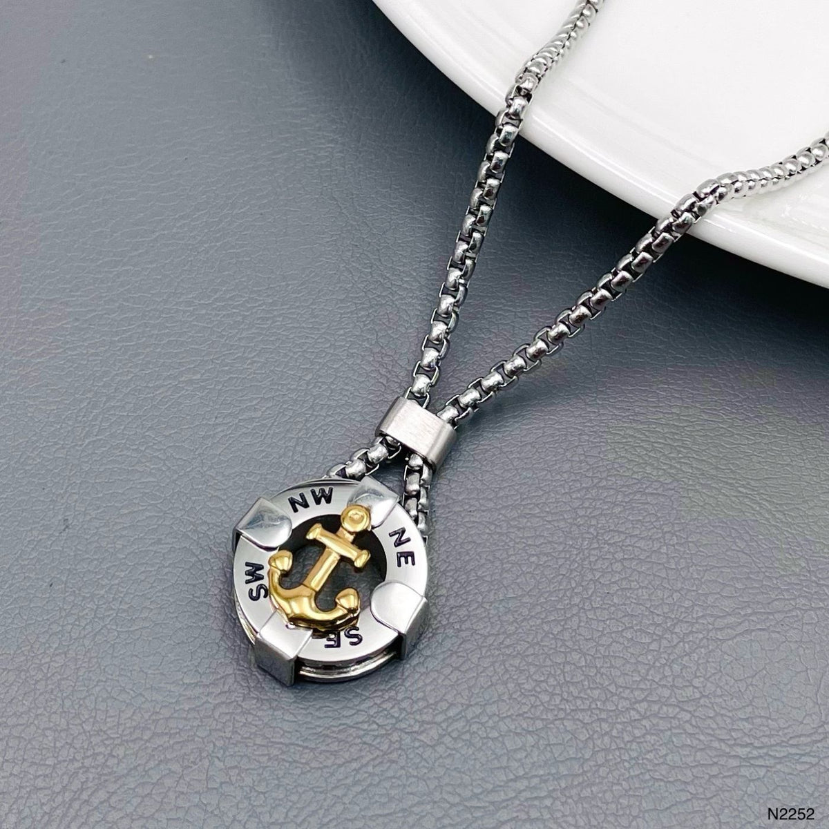 Anchor Silver 18K Gold Stainless Steel Necklace Pendant Chain For