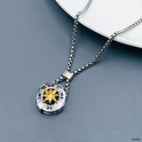 Star Wheel Silver 18K Gold Stainless Steel Necklace Pendant Chain For Men