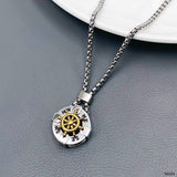 Wheel Silver 18K Gold Stainless Steel Necklace Pendant Chain For Men