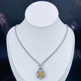 Wheel Silver 18K Gold Stainless Steel Necklace Pendant Chain For Men