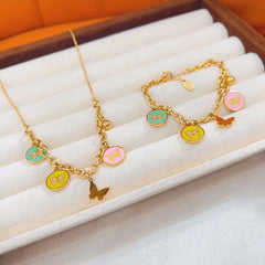 Butterfly Stainless Steel Enamel Multicolour 18K Gold Anti Tarnish Link Chain Charm Bracelet For Women