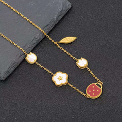 Ladybug Stainless Steel Mother Of Pearl White Red 18K Gold Anti Tarnish Pendant Chain For Women