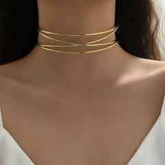 Cross Over 18K Gold Iron Collar Hasli Necklace For Women