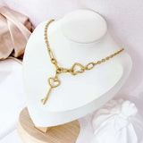 Key Heart 18K Gold Stainless Steel Necklace pendant chain For Women