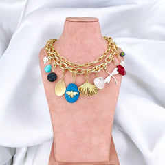 Multi 18K Gold Cubic Zirconia Beads Pearl Chain Layer Charm Necklace For Women
