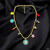 Colorful Enamel Charms 18K Gold Anti Tarnish Ball Chain Necklace For Women