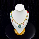 Colorful Enamel Charms 18K Gold Anti Tarnish Ball Chain Necklace For Women