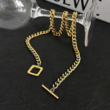 Square Toggle 18K Gold Anti Tarnish Curb Chain Necklace For Women