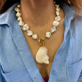 Conch Shell Pearl White 18K Gold Anti Tarnish Necklace For Women