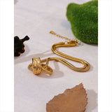 Dual Ring 18K Gold Anti Tarnish Pendant Snake Chain Necklace For Women