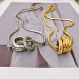 Dual Ring 18K Gold Anti Tarnish Pendant Snake Chain Necklace For Women