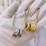 Dual Ring 18K Gold Anti Tarnish Pendant Snake Chain Necklace For Women