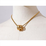 Dual Ring 18K Gold Anti Tarnish Pendant Snake Chain Necklace For Women