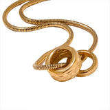 Dual Ring 18K Gold Anti Tarnish Pendant Snake Chain Necklace For Women