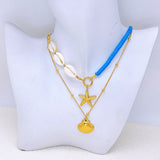 Star Fish Shell Beads Blue 18K Gold Stainless Steel Anti Tarnish Necklace For Women