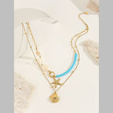 Star Fish Shell Beads Blue 18K Gold Stainless Steel Anti Tarnish Necklace For Women