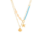 Star Fish Shell Beads Blue 18K Gold Stainless Steel Anti Tarnish Necklace For Women