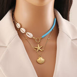 Star Fish Shell Beads Blue 18K Gold Stainless Steel Anti Tarnish Necklace For Women