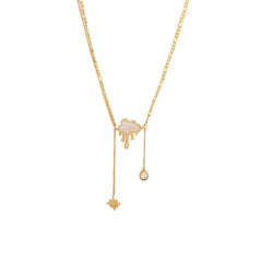 Cloud Star Cubic Zirconia Mother Of Pearl 18K Gold Stainless Steel Anti Tarnish Link Chain Necklace For Women