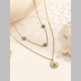 Sun Turquoise Beads Green 18K Gold Stainless Steel Anti Tarnish Dual Layer Link Chain Necklace For Women