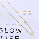 Flower Mother Of Pearl White 18K Gold Stainless Steel Anti Tarnish Link Chain Necklace Earring Set For Women