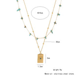 Beach Evil Eye Turquoise Beads Green 18K Gold Stainless Steel Anti Tarnish Dual Layer Necklace For Women