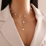 Clover Flower Pearl Mother Of Pearl White 18K Gold Stainless Steel Anti Tarnish Dual Layer Link Chain Necklace For Women